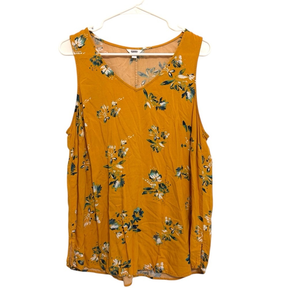 2/$15 Sonoma - Mustard Floral Sleeveless Top | Size L